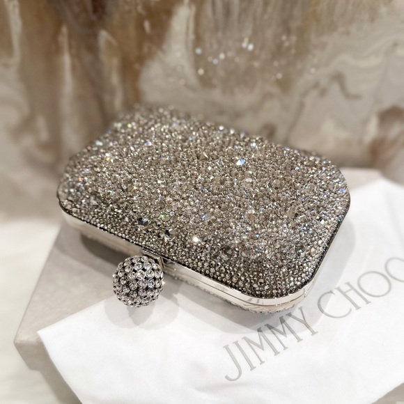 $3k Jimmy Choo Silver Crystal Embellished Cloud Hox Clutch Bag - Picture 6 of 11